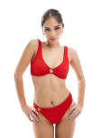 [The Frolic] The Frolic exclusive scoop neck heart detail crinkle bikini top in red (part of a set) 16 RED