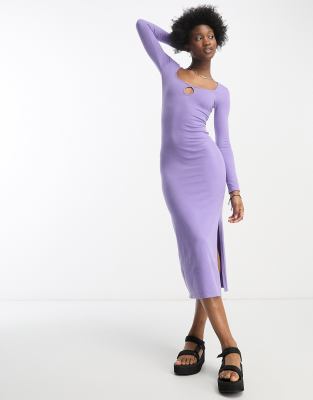 exclusive scoop neck keyhole detail knitted maxi dress in lavender-Purple