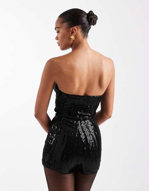 The Frolic exclusive sequin bandeau playsuit in black, 4 of 4
