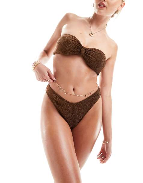 The Frolic exclusive serenity high leg bikini bottom in dark chocolate glitter    