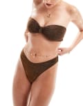 [The Frolic] The Frolic exclusive Serenity knot front bandeau bikini top in dark chocolate glitter-Brown 6 Brown