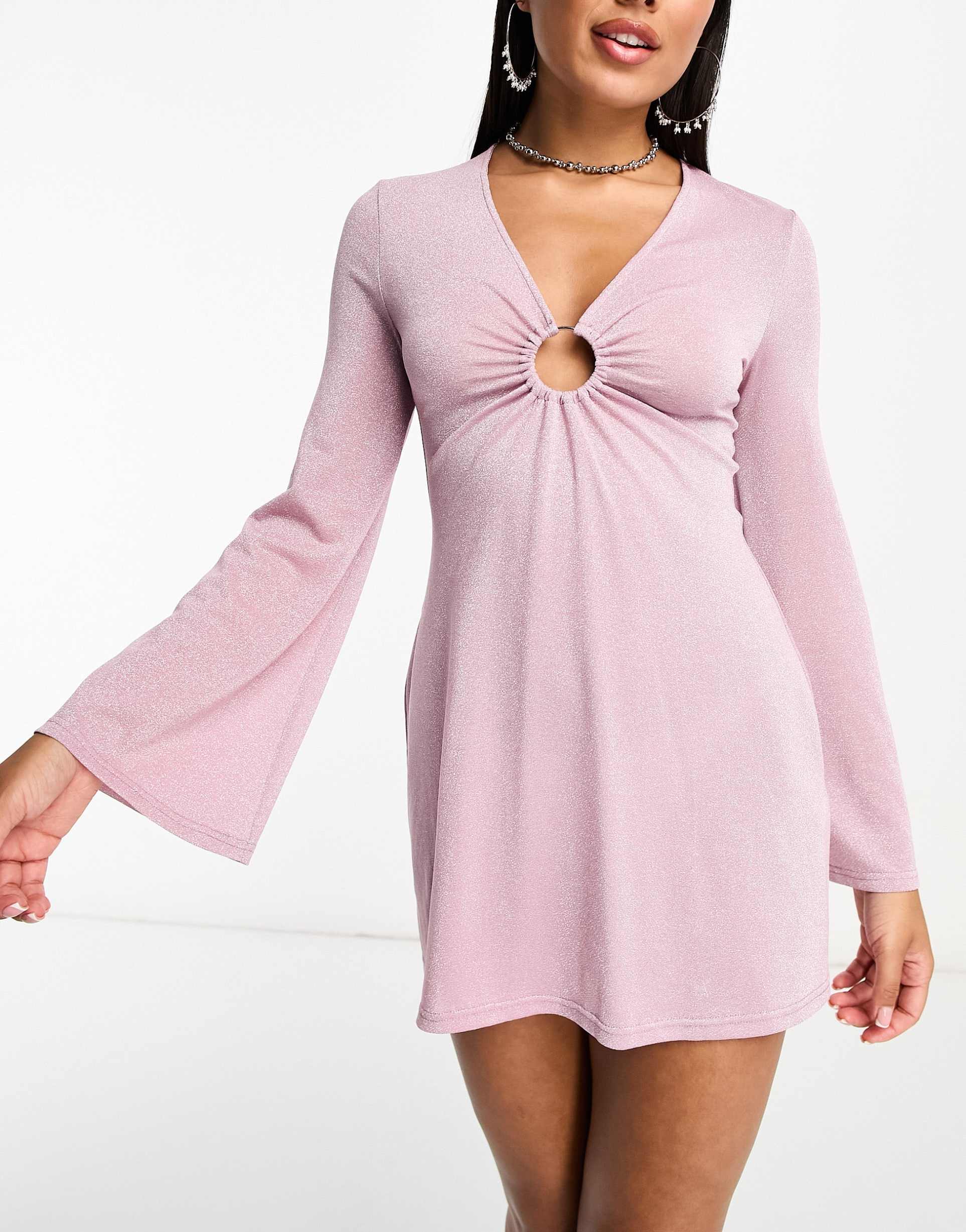 the frolic exclusive serpentine long sleeve mini summer dress in lilac