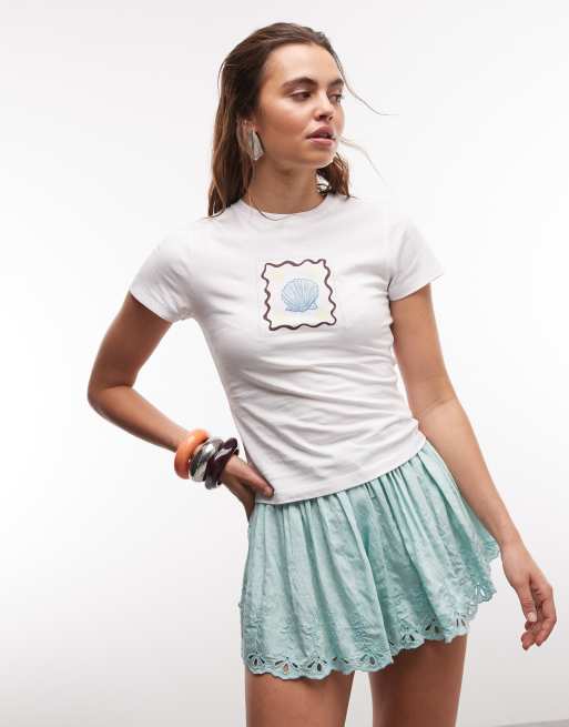 The Frolic exclusive shell graphic front baby tee in white, 2 of 8