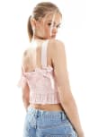 [The Frolic] The Frolic exclusive shirred satin bow strap detail crop top in light pink 6 PINK
