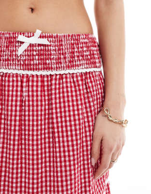 The Frolic Exclusive Shirred Waist Tiered Lace Trim Maxi Skirt