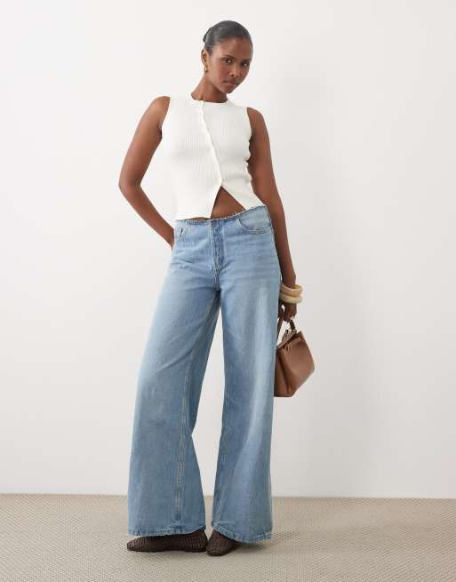 The Frolic exclusive sleeveless asymmetric button knitted top in white, 2 of 4