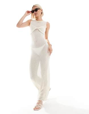 4th & Reckless knitted scoop neck panel detail beach maxi dress in cream