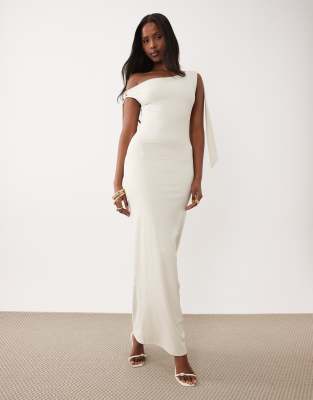 The Frolic Exclusive Slinky Asymmetric Shoulders Tie Detail Bodycon Maxi Dress In Multi