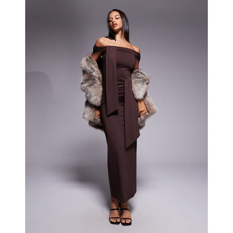 リルアー　drape design dress M-Long brown リルアー drape design dress M-Long brown