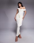 [The Frolic] The Frolic exclusive slinky bardot drape detail maxi dress in cream-White 6 CREAM