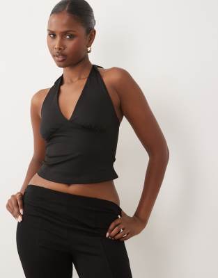 The Frolic Exclusive Slinky Plunge Halterneck Top In Black