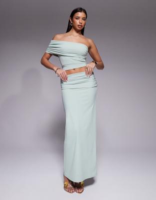 The Frolic exclusive slinky ruched foldover detail maxi skirt in sage green - part of a set sage 10790₽