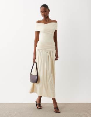 The Frolic exclusive slinky wrap asymmetric ruched detailing dropped waist maxi dress in yellow yellow