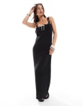 [The Frolic] The Frolic exclusive square neck contrast tie front detail crochet maxi beach dress in black 8 BLACK