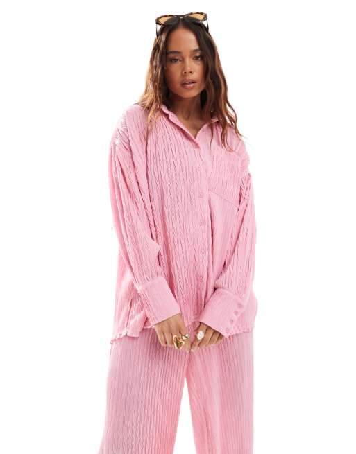 The Frolic - Exclusive - Strandoverhemd met textuur en knoopsluiting in roze, deel van co-ord set  