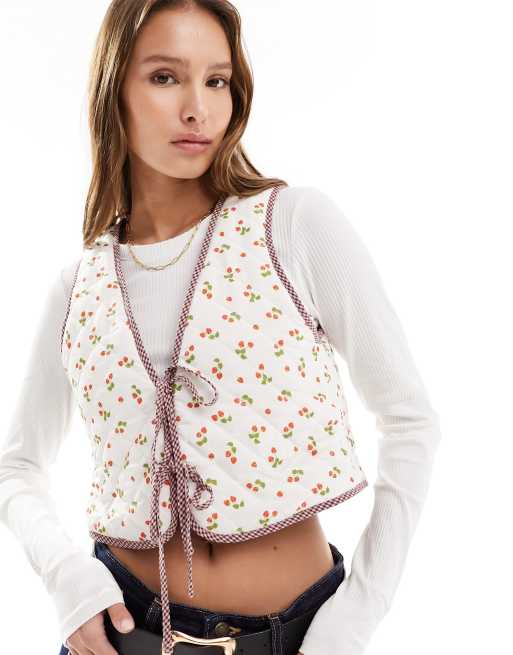 The Frolic exclusive strawberry print reversible quilted vest in multi   