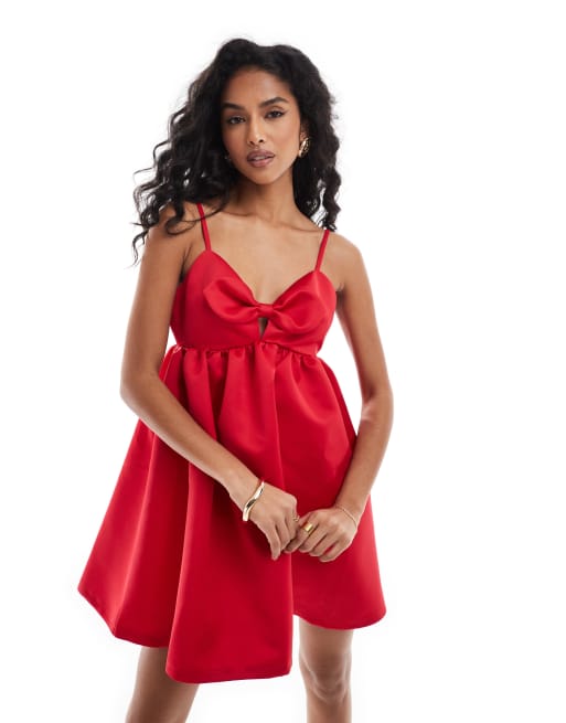 The Frolic exclusive taffeta tie front cami babydoll mini dress in red