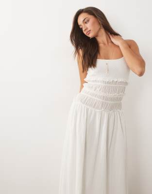 The Frolic exclusive textured cotton frill shirred bodice detail cami maxi dress