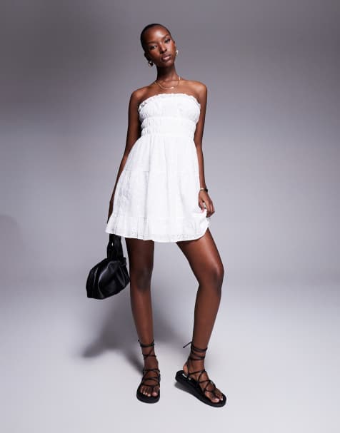 The Frolic exclusive tiered bandeau broderie mini dress in white - view 1
