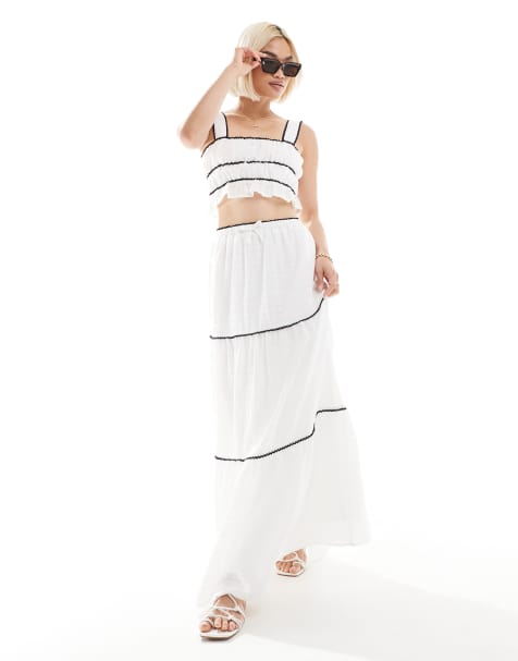 The Frolic exclusive tiered contrast lace trim beach maxi skirt in mono (part of a set) - view 1