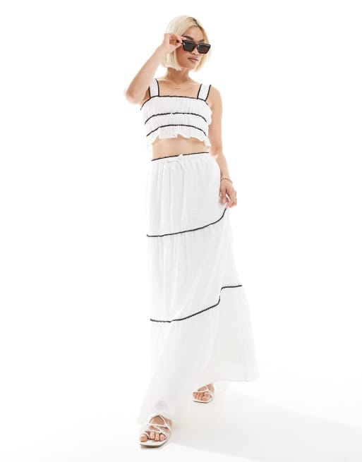 The Frolic exclusive tiered contrast lace trim beach maxi skirt in mono (part of a set)  