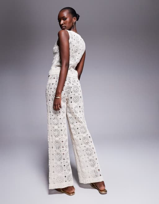 The Frolic exclusive tile crochet wide leg beach pants in cream