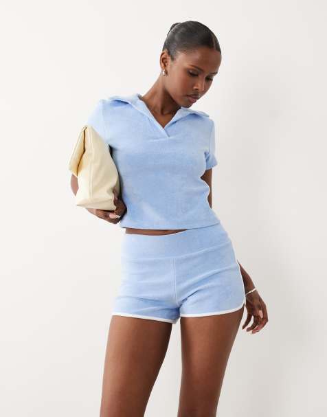 The Frolic exclusive towelling contrast seam detail co-ord in baby blue - view 1