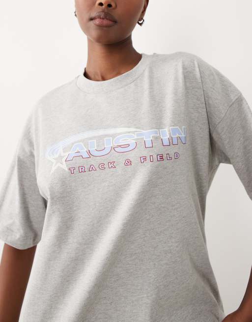 The Frolic exclusive 'track' front graphic oversized t-shirt in grey, 4 of 4