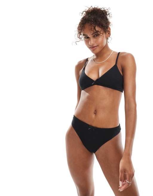 The Frolic exclusive triangle pointelle bra co-ord in black  , 2 of 4