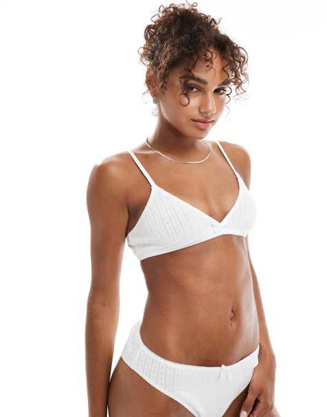The Frolic exclusive triangle pointelle bra co-ord in white - view 1