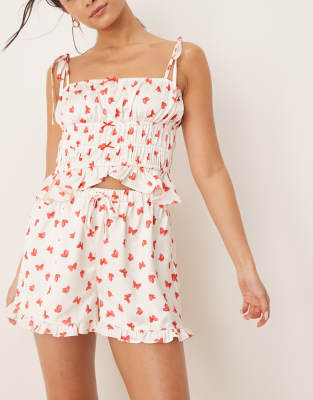 Атласная короткая пижама Frolic exclusive Valentines с оборкой по низу и принтом бабочки - часть комплекта 3290₽