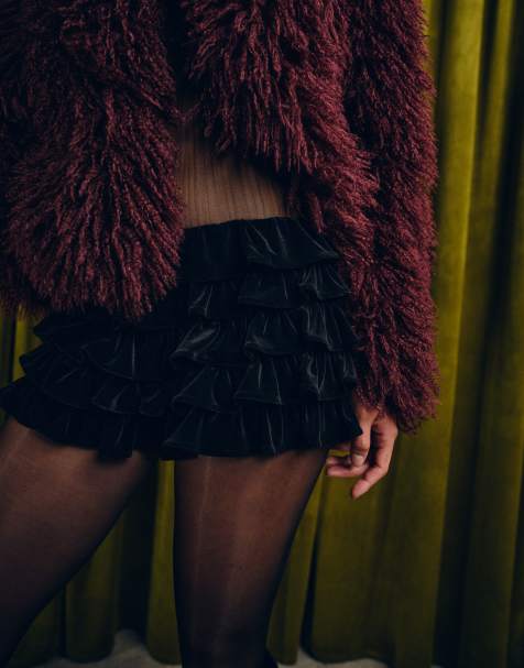 The Frolic exclusive velvet ruffle bloomer shorts co-ord in black