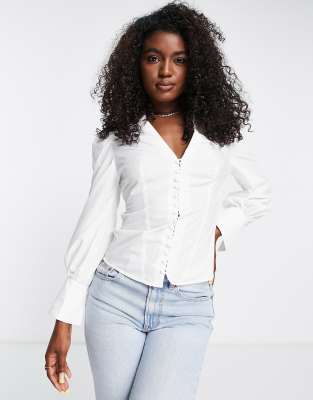 exclusive volume sleeve poplin shirt in white