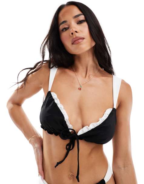The Frolic Exclusive – Wiązane z przodu bikini z kontrastowymi białymi wstawkami i falbankami - view 1