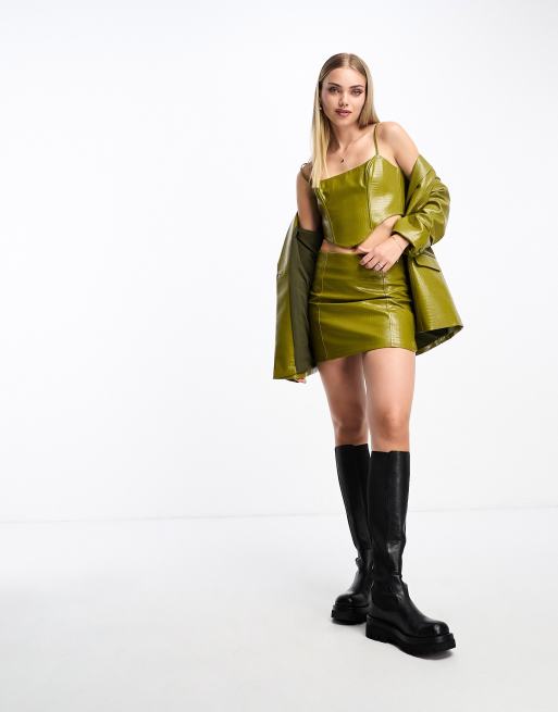 The Frolic Exclusive – Zielony top gorsetowy z lakierowanej imitacji skóry krokodyla, część zestawu 