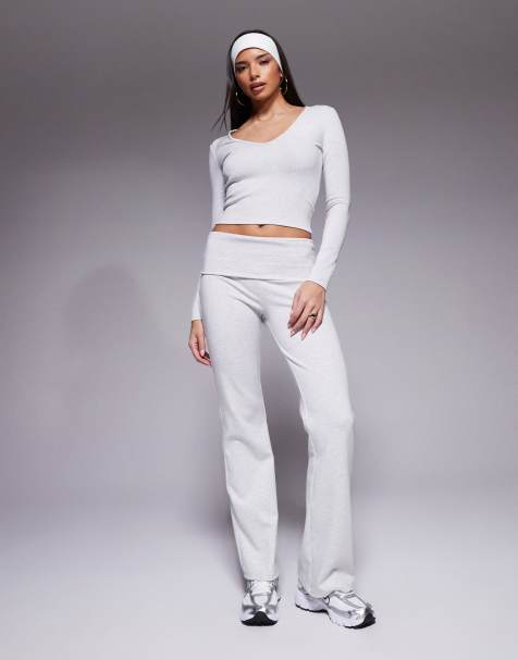 The Frolic - Exclusives - Flare-broek met omslag en gerimpeld detail in lichtgrijs, deel van co-ord set - view 1