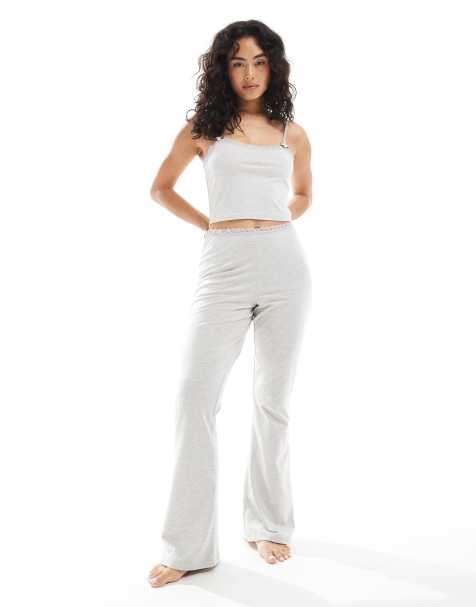 The Frolic - Exclusives - Flared pyjamabroek van jersey met kanten rand in grijs, deel van co-ord set - view 1