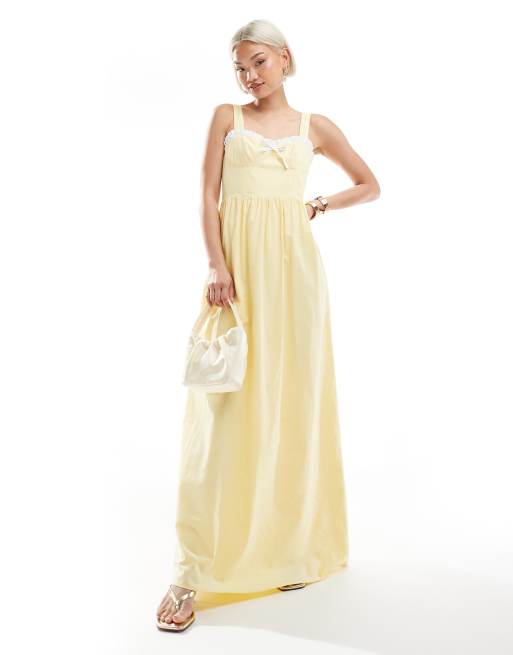 The Frolic - Exclusives - Maxi-jurk met hartvormige halslijn, ruches en strik in geel    