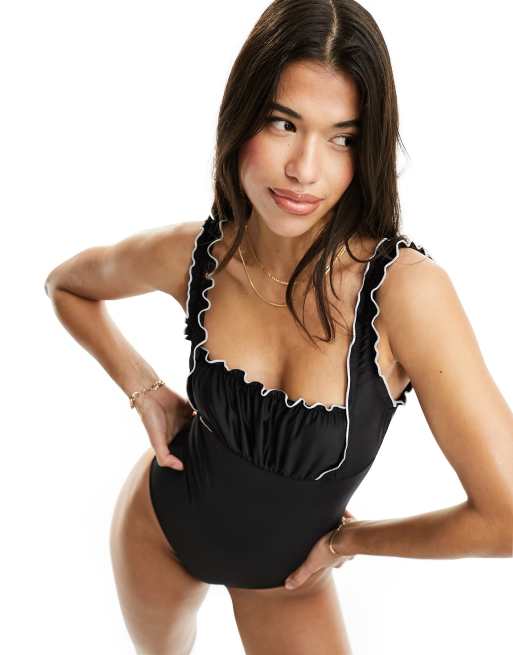 The Frolic - Exclusives - Omura - Badpak met geschulpte rand en gerimpelde buste in zwart   