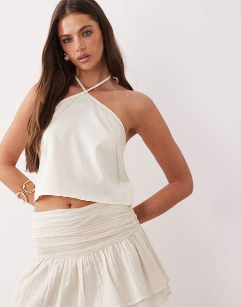 The Frolic - Exclusives - Top met halternek en gestrikte achterkant in crème, deel van co-ord set - view 1