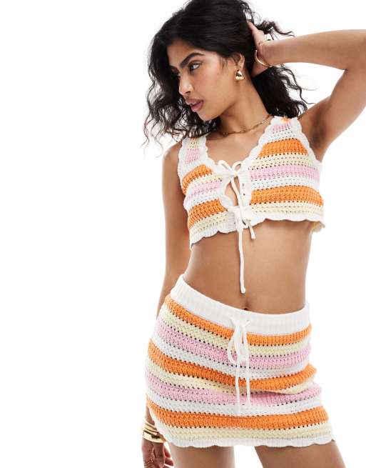 The Frolic - Exclusives - Tropic - Gehaakte strandtop met gestrikte voorkant in multi, deel van co-ord set   
