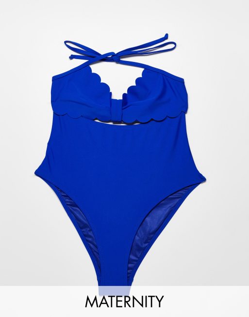 The Frolic - Exclusives - Zwangerschapskleding - Marella - Badpak met geschulpte randen in kobaltblauw 