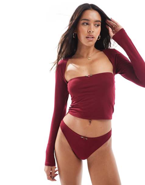 The Frolic - Exclusivité - Ensemble de pyjama bandeau, culotte et boléro - Bordeaux - view 1