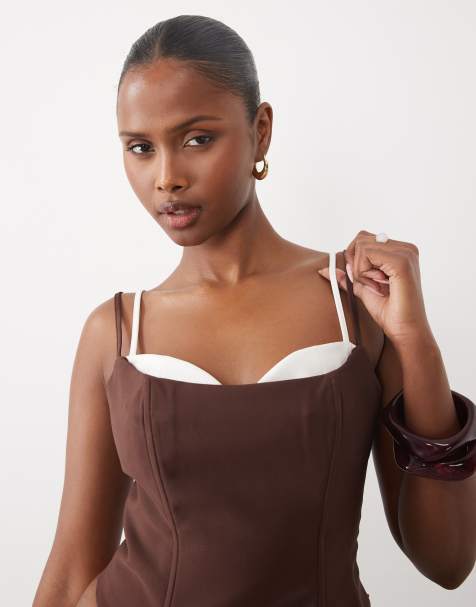 The Frolic exklusiv cami-corsettopp med kontrasterande kant i chocolate - view 1