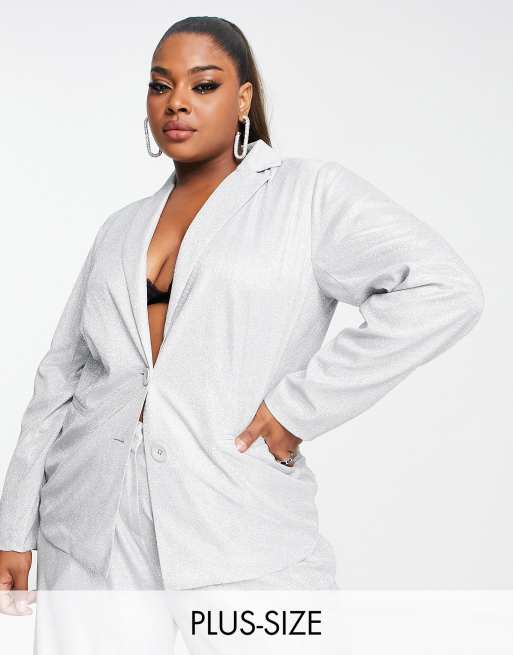 The Frolic – Exklusiver Glitzer-Lurex-Anzugblazer in Silber, Kombiteil 