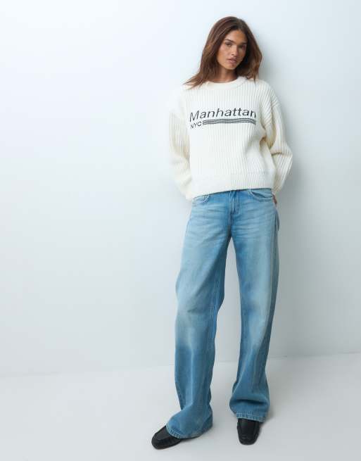 The Frolic exklusiver „Manhattan NYC“ Logo-Grobstrickpullover in Weiß, 3 von 4