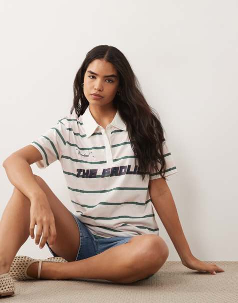 The Frolic – Exklusives Fußballtrikot in Rosa und Grün gestreift mit Kragen und Grafik vorne - view 1