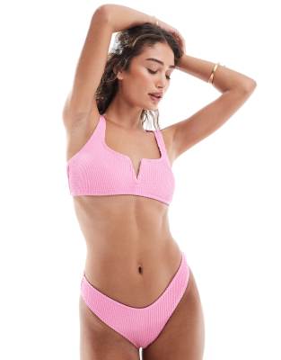 The Frolic - Exklusives, gekräuseltes Bikinioberteil in Babyrosa mit v-förmiger Vorderseite, Kombiteil