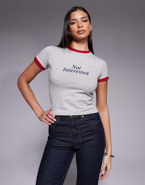 The Frolic – Exklusives, knapp geschnittenes T-Shirt in Grau mit „Not Interested“-Schriftzug - view 1