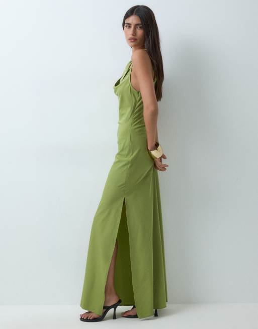 The Frolic exklusives Satin-Maxikleid mit Raffungen in Grün, 4 von 5